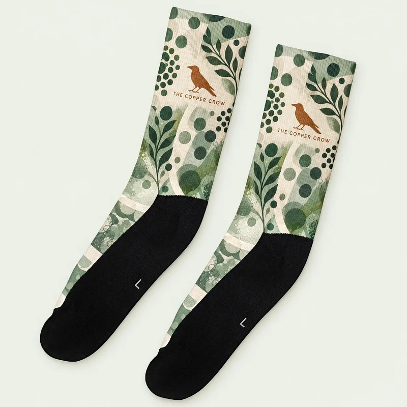 Copper Crow full-color crew socks mockup